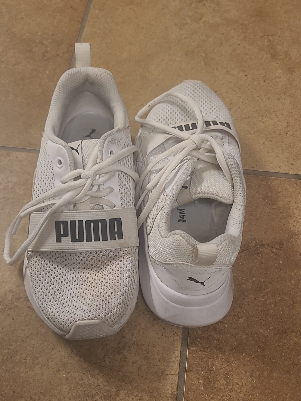 Puma Kids White Mesh Sneakers with Branded Strap